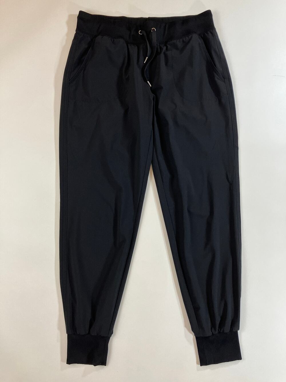 Athleta Women 6 Black Stretch Jogger Pants Drawstring Waist Ribbed Cuffs Travel